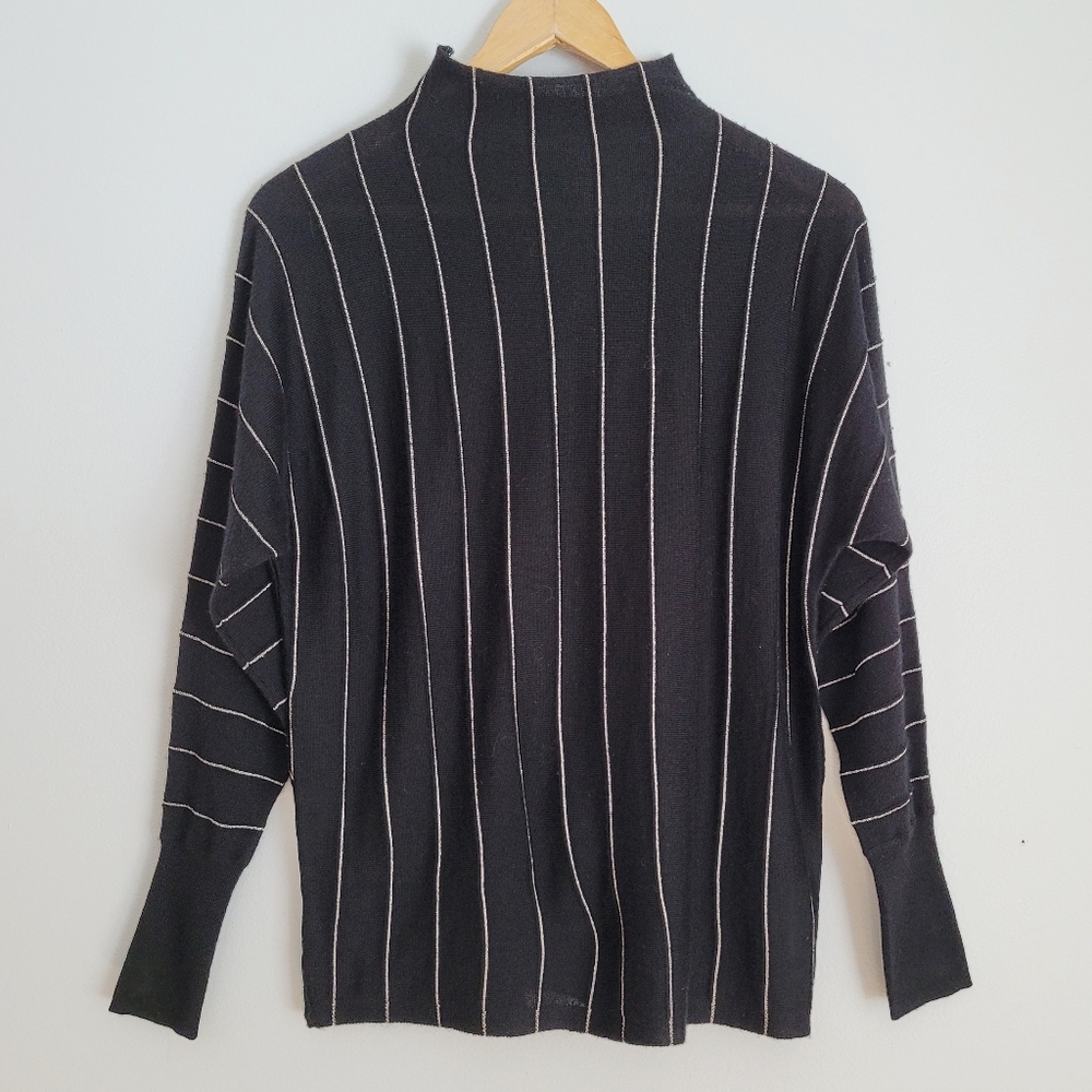 Nanette Lepore | Metallic Striped Merino Blend Mock Collar Top - XS